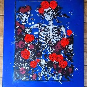 GRATFUL DEAD inspired skelaton with 3D flowers